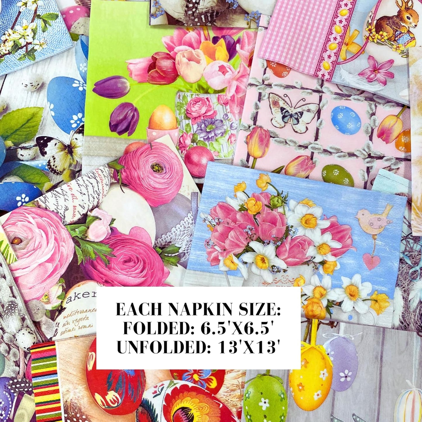 Mystery Pack Decoupage Paper Napkins, 20-ct Assorted Surprise Napkins, Decorative Napkins Easter for Art Craft Junk Journal, 20 Different Designs