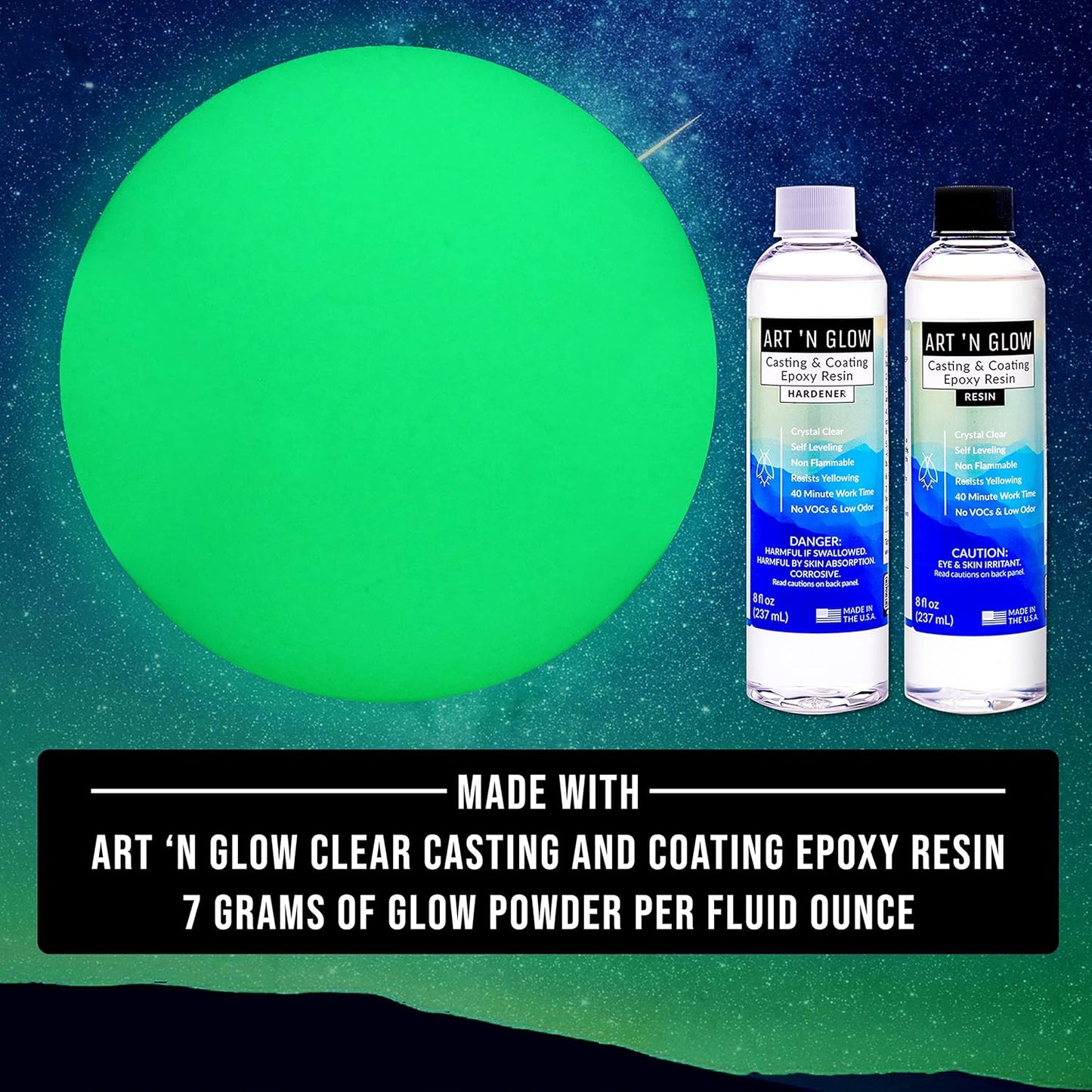 Glow in The Dark Pigment Powder - Neutral and Fluorescent Color for Art Painting, Fine Art, Nail Art Paint, and DIY Crafts - Long Lasting, 10+ Color Options - Neutral Green - (12 Grams)