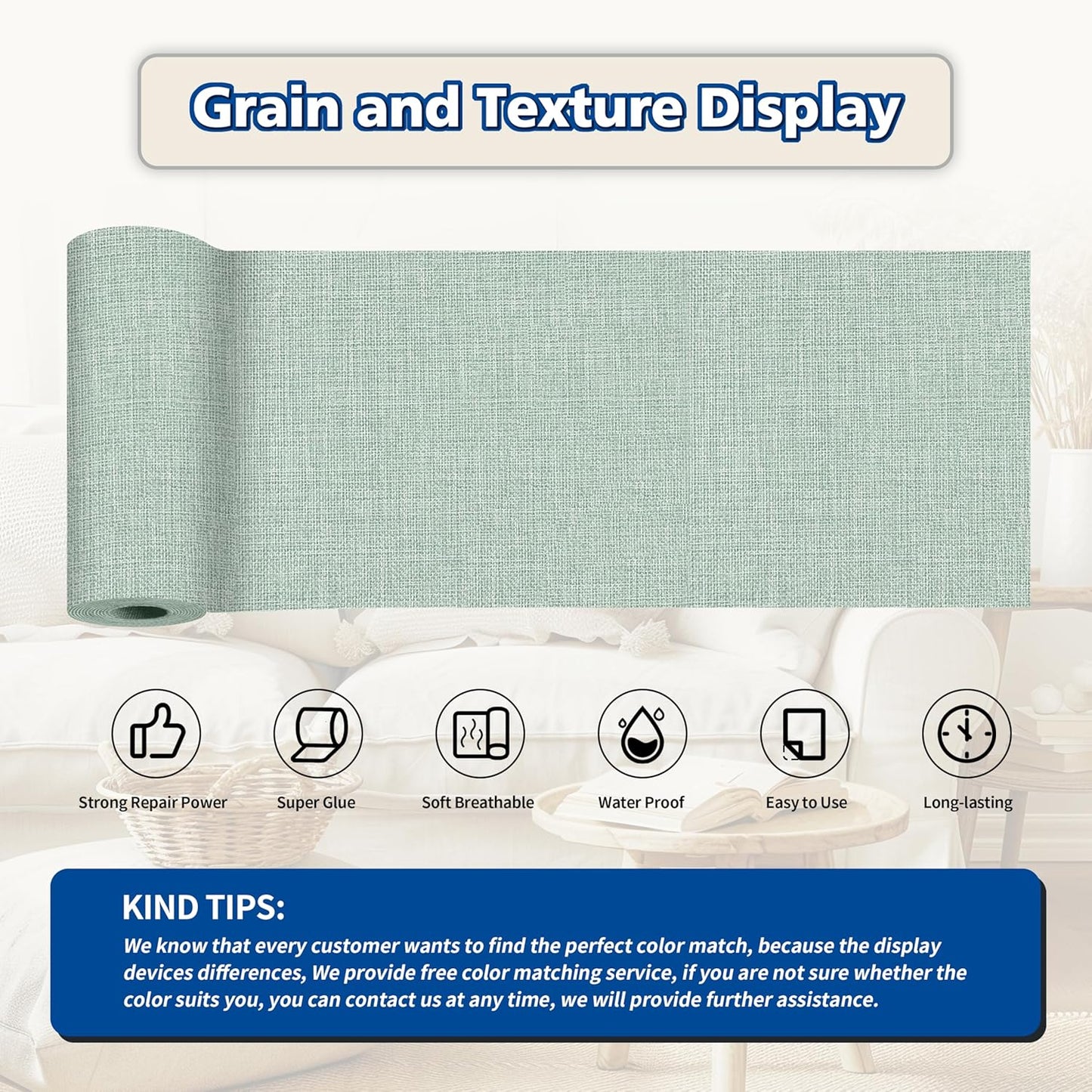 KING MOUNTAIN Linen Repair Patches, Self-Adhesive Linen Fabric Patches, 4 X 63 inch Extra Size, Multi Color, Can be Used for Linen Sofa Repair and Linen Clothes Repair (Light Green)