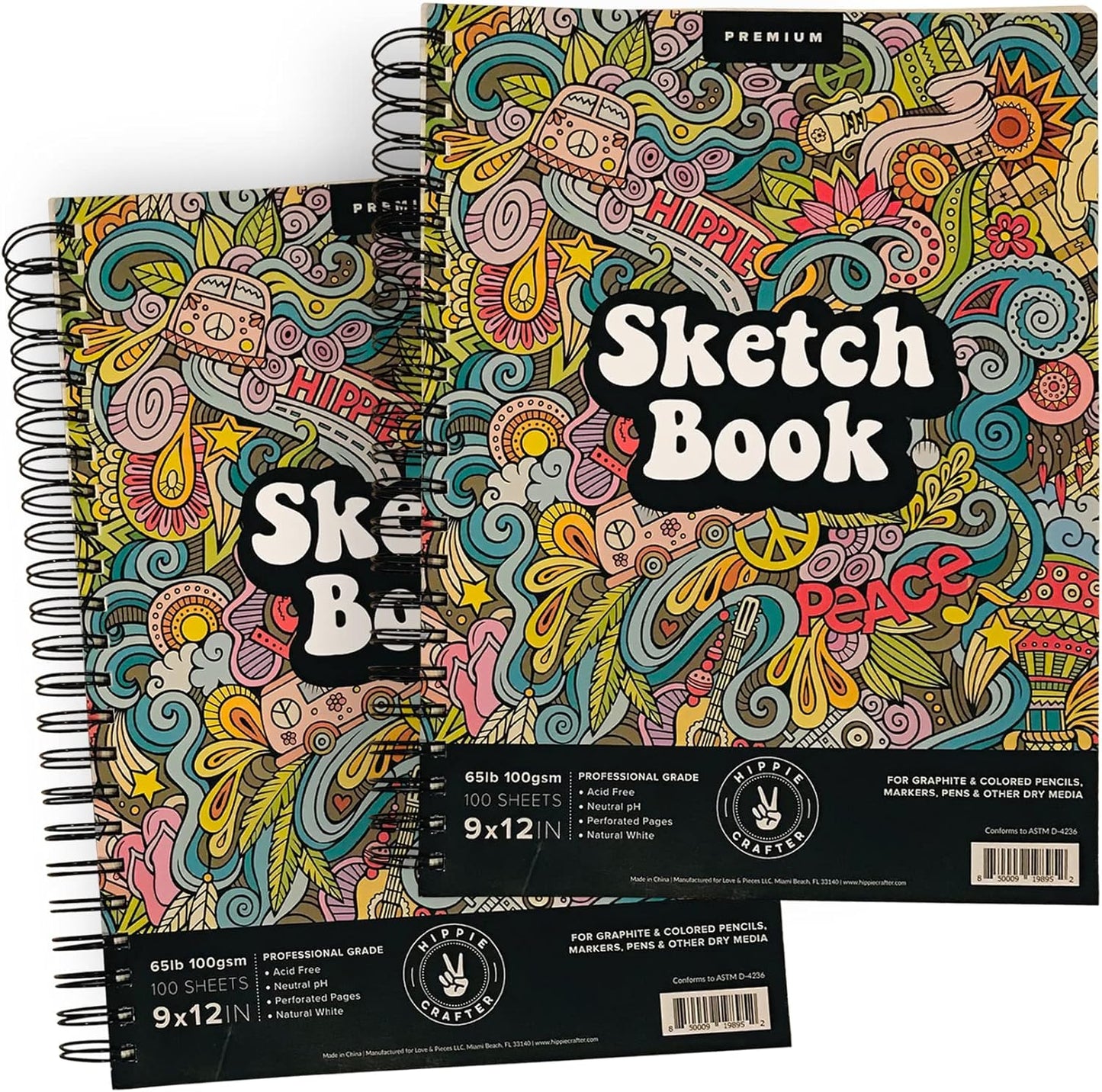 Marker Sketch Book Pack, 9 x 12 Inches Spiral-Bound Sketchpad, 2 Pads, 100 Sheets, 65lb Paper for Drawing and Markers, Ideal for Adults and Artists