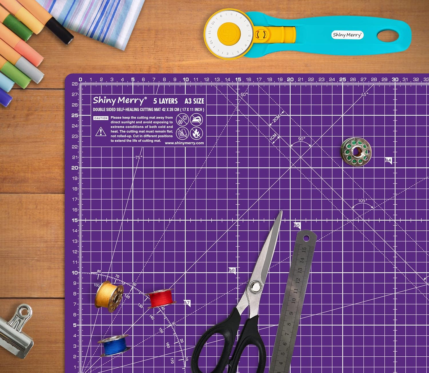 Self Healing Cutting Mat A3 12"x18" – Double Sided 5-Ply Craft Mat for Sewing, Quilting, Fabric, Scrapbooking – Pink/Purple