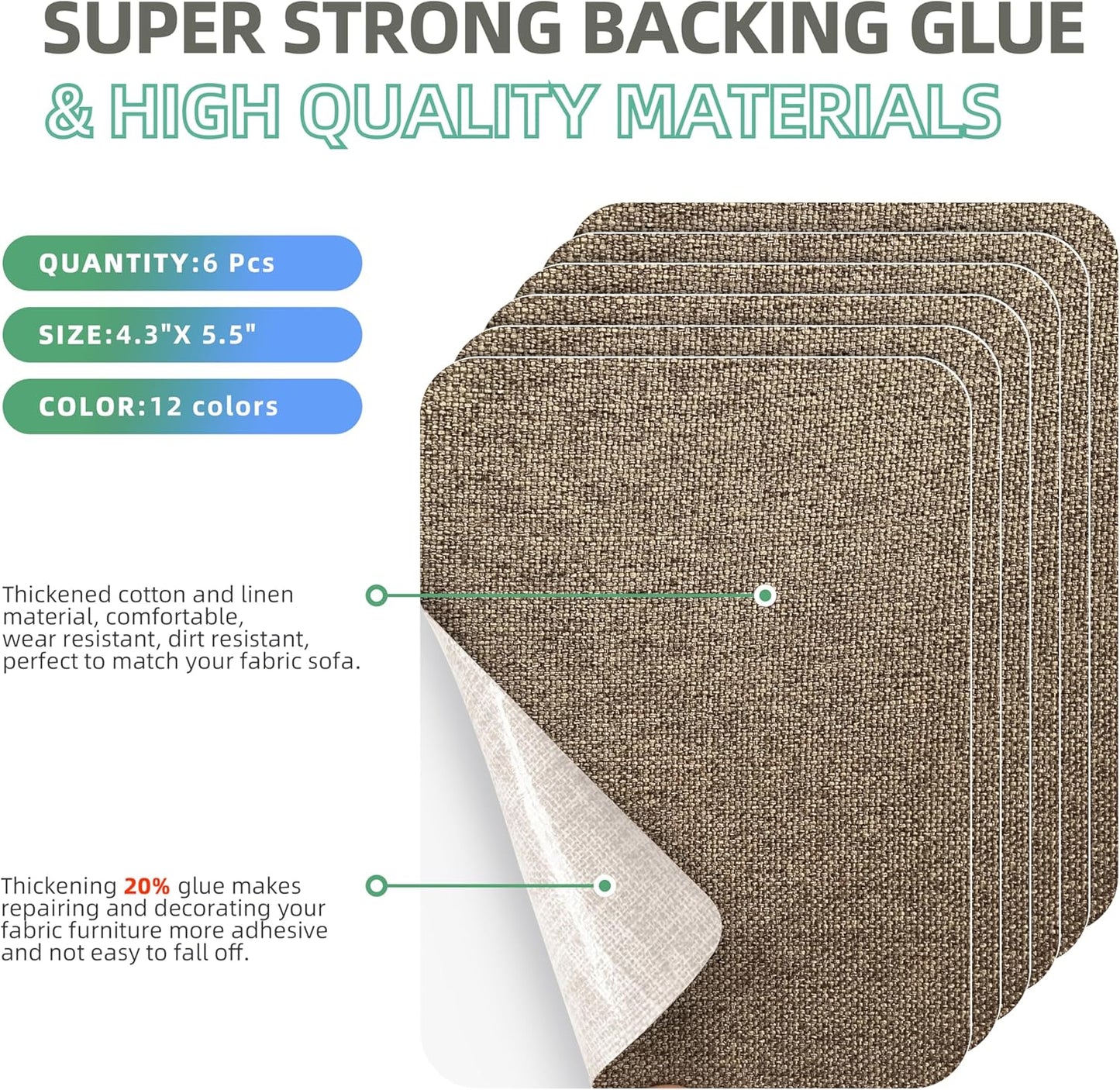 Azobur Coarse Linen Repair Patches, 6 Piece Self-Adhesive Linen Fabric Patches, Multi Color, Can be Used for Linen Sofa Repair and Linen Clothes Repair, Quick Fix Sofa.(Brown)