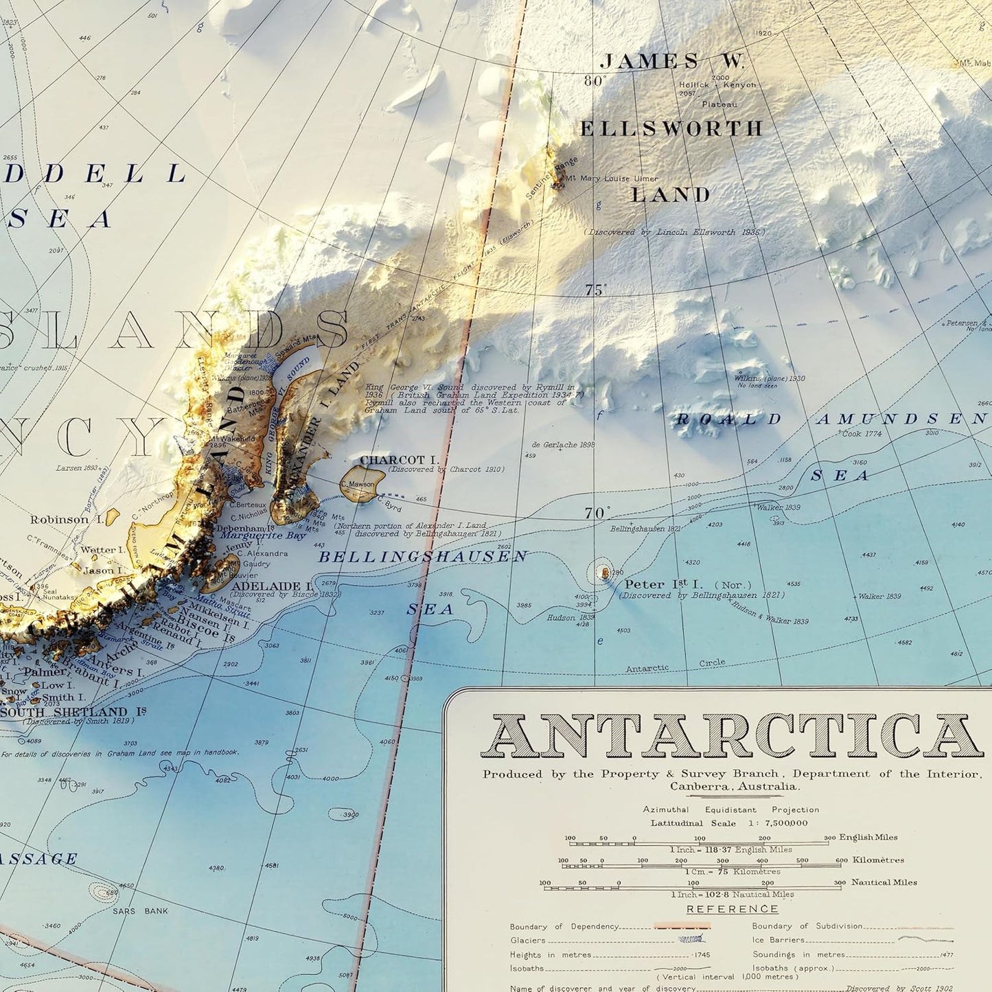 Muir Way Shaded Relief Elevation Map of Antarctica - Vintage-Style Topographic Wall Art with Map Look - Unframed Flat Paper Print, 28x36