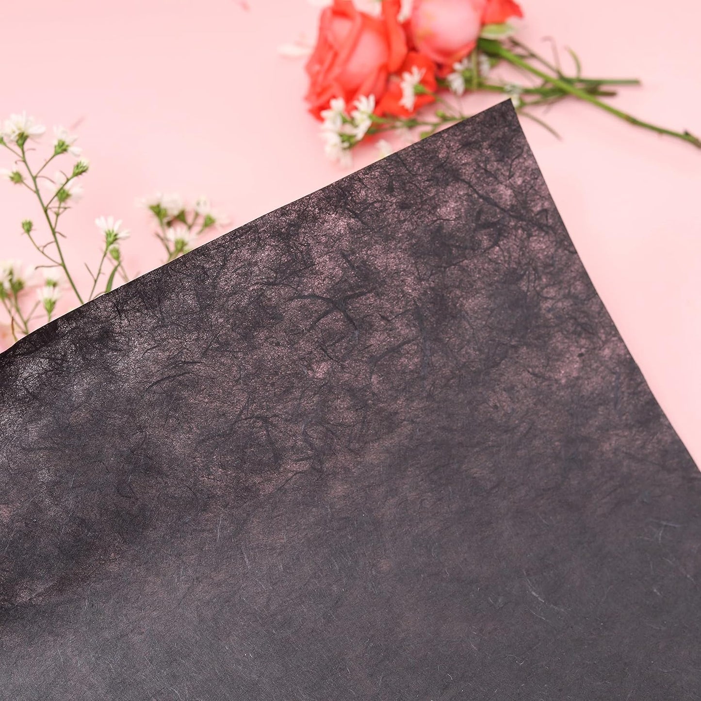 50 Sheets A4 Natural Fiber Mulberry Tree Mulberry Paper Sheets Art Tissue Washi Paper Design Craft Art Origami Suppliers Card Making DIY Crafts (Black, A4)