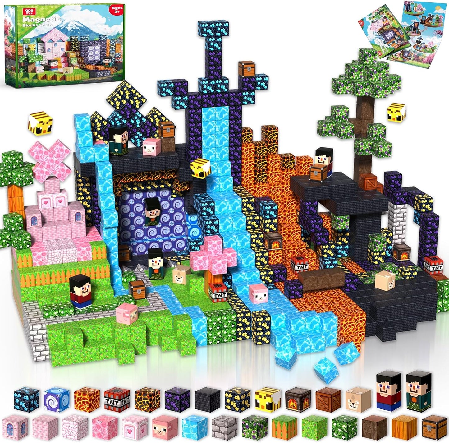 Goody King 200PCS Magnetic Building Blocks - Forest & Volcano Adventure Set, STEM Learning Toys for Kids Ages 3+, Strong Magnets, Creative Play, Gift for Boys & Girls