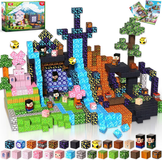 Goody King 200PCS Magnetic Building Blocks - Forest & Volcano Adventure Set, STEM Learning Toys for Kids Ages 3+, Strong Magnets, Creative Play, Gift for Boys & Girls