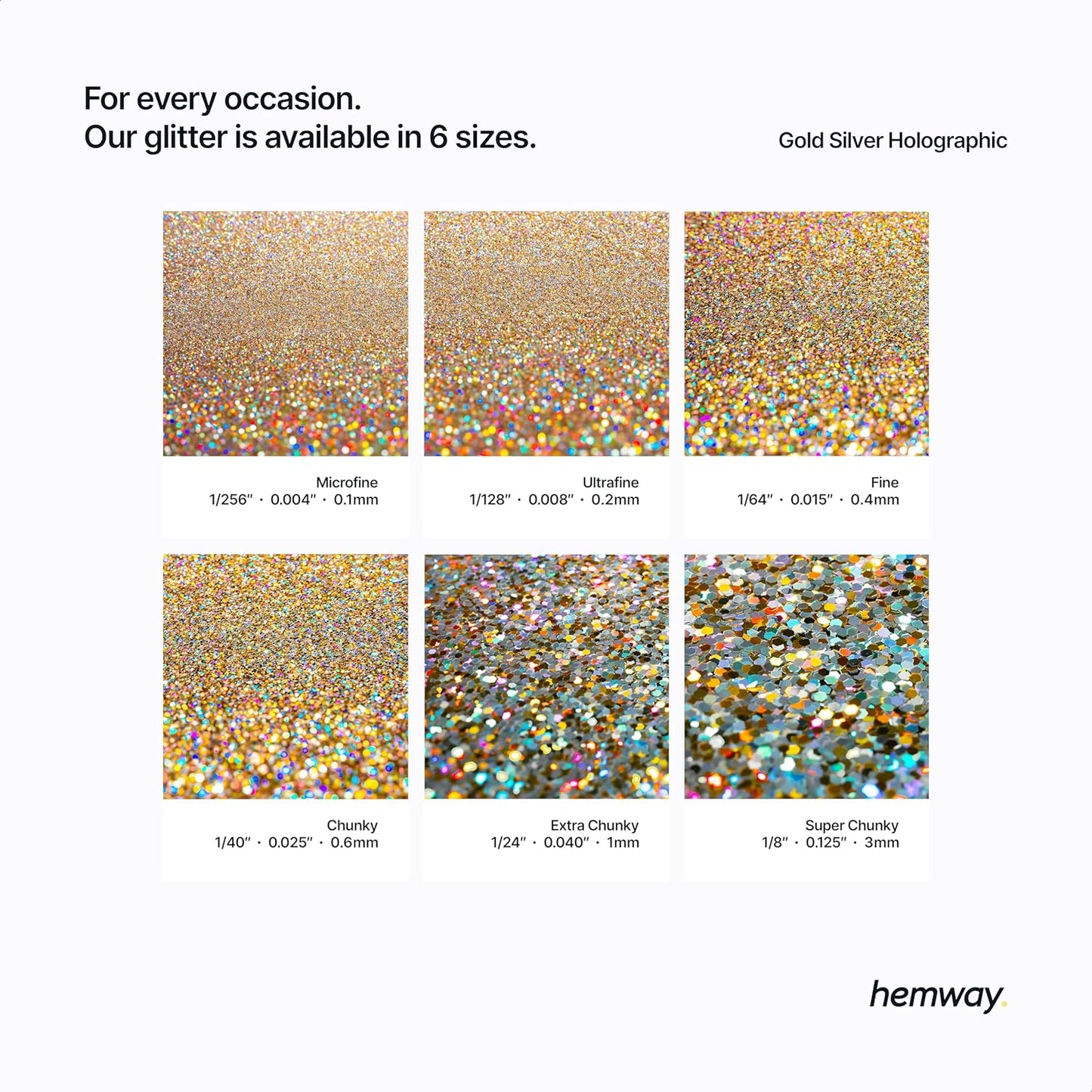 Hemway Polyurethane & Epoxy Resin Glitter 100g / 3.5oz Metallic Crystal Flake Additive for Flooring Jewelry Tumblers Glass Pigment - Chunky (1/40" 0.025" 0.6mm) - Gold Silver Holographic