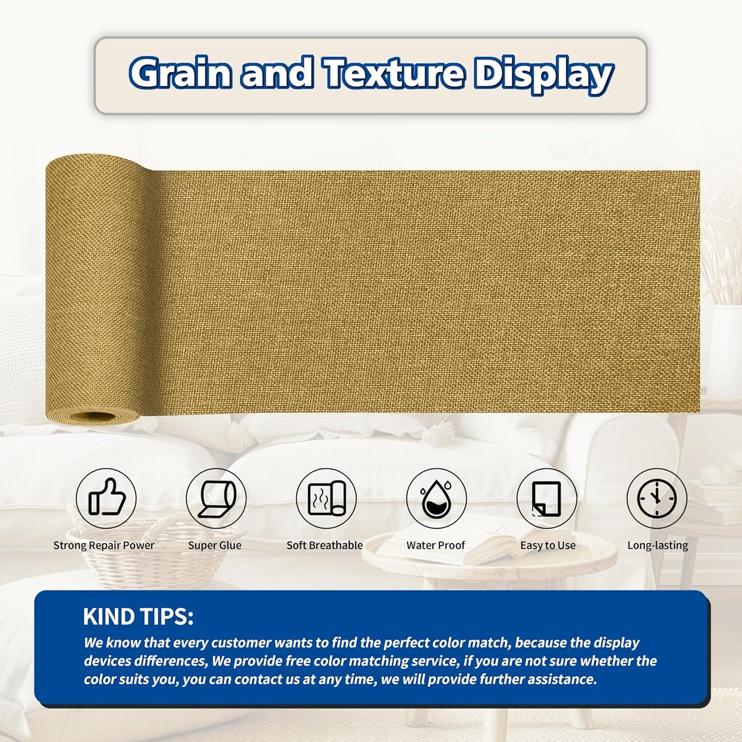 KING MOUNTAIN Linen Repair Patches, Self-Adhesive Linen Fabric Patches, 4 X 63 inch Extra Size, Multi Color, Can be Used for Linen Sofa Repair and Linen Clothes Repair (Yellow)