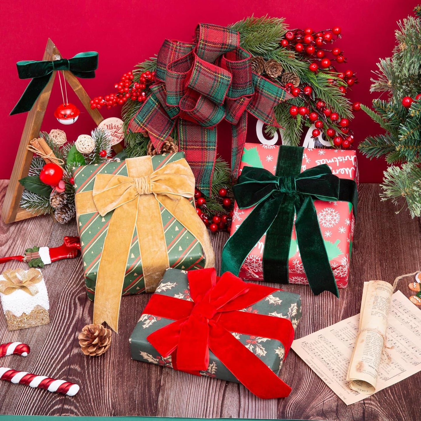 Hunter Green Velvet Ribbon, 1 1/2-Inch by 25-Yard Spool