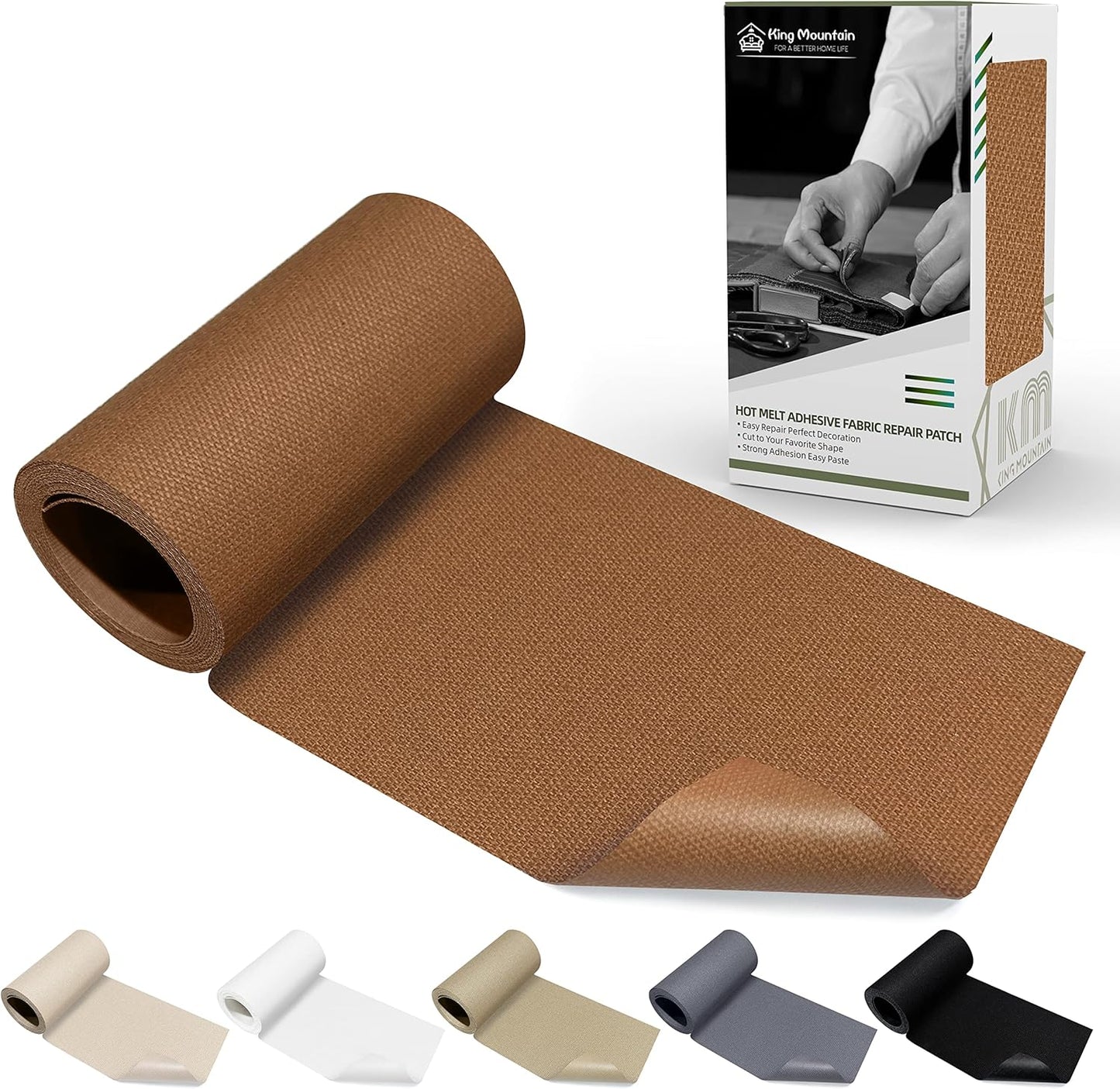 KING MOUNTAIN Canvas Iron on Patch,3"×60",Waterproof 100% Cotton Fabric Repair Patch,Used for Various Sofa,Tent,Clothes,Seats,Suitcases (Brown)