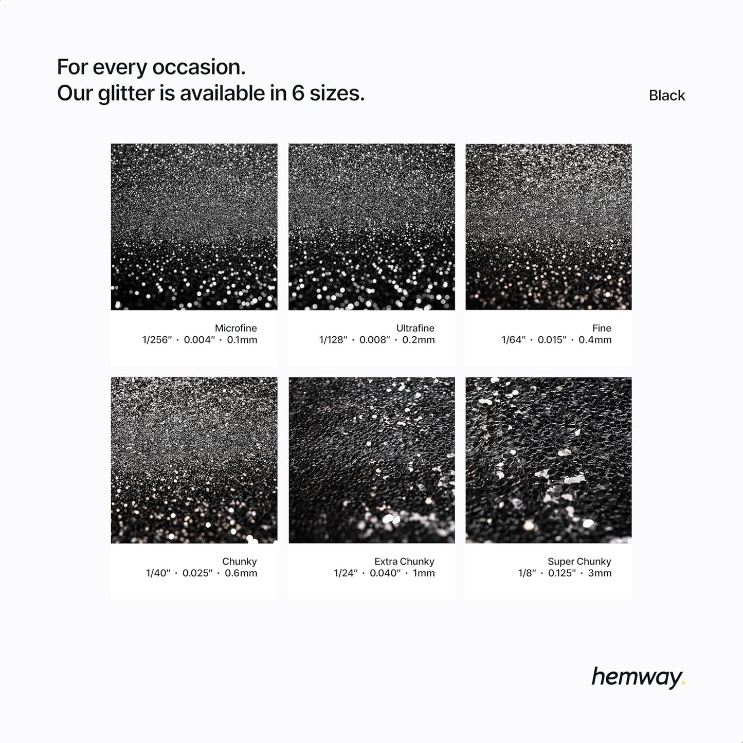 Hemway Polyurethane & Epoxy Resin Glitter 100g / 3.5oz Metallic Crystal Flake Additive for Flooring Jewelry Tumblers Glass Pigment - Ultrafine (1/128" 0.008" 0.2mm) - Black