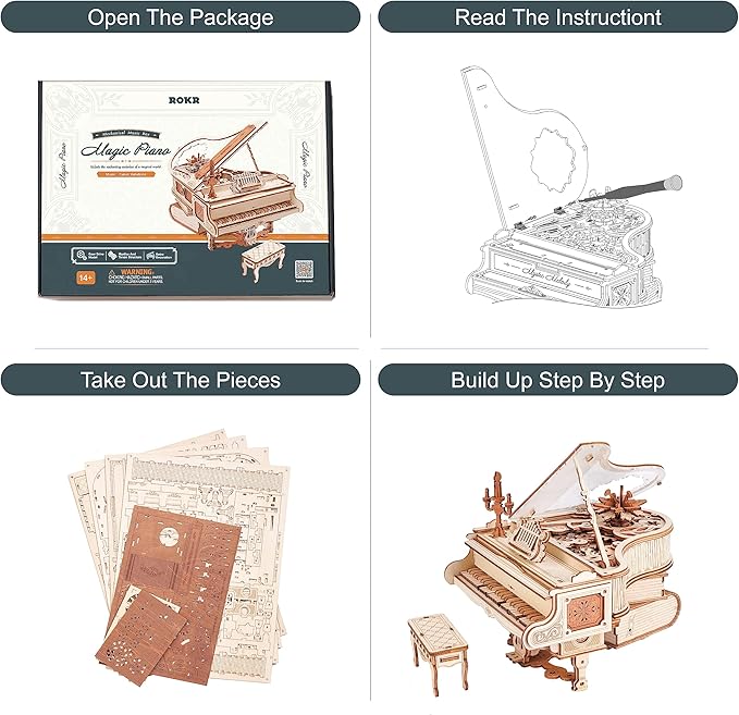 ROKR 3D Wooden Puzzles for Adults 223pcs Piano Model Kit 1:20 Scale Building Puzzles Wooden Music Box Unique Gift for Men Women Hobbies for Birthday Christmas