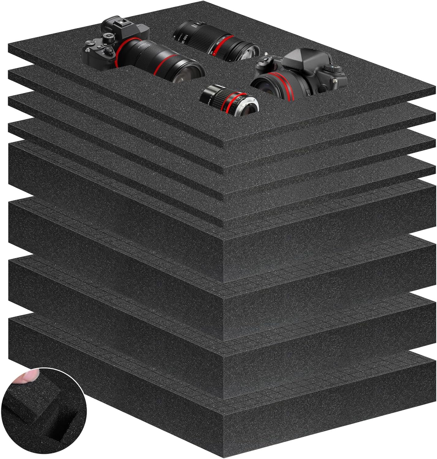 Eunice 4Pcs 16 x 12 x 0.4 Inch Polyurethane Foam Sheets & 4Pcs 16 x 12 x 2 Inch Cuttable Foam Inserts for Cases, Packing Foam Pads for Tool Box, Camera Storage and Crafts