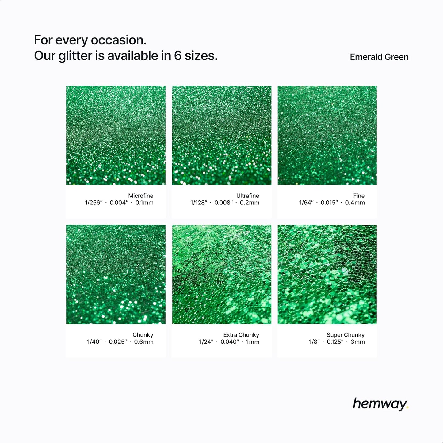 Hemway Polyurethane & Epoxy Resin Glitter 100g / 3.5oz Metallic Crystal Flake Additive for Flooring Jewelry Tumblers Glass Pigment - Chunky (1/40" 0.025" 0.6mm) - Emerald Green