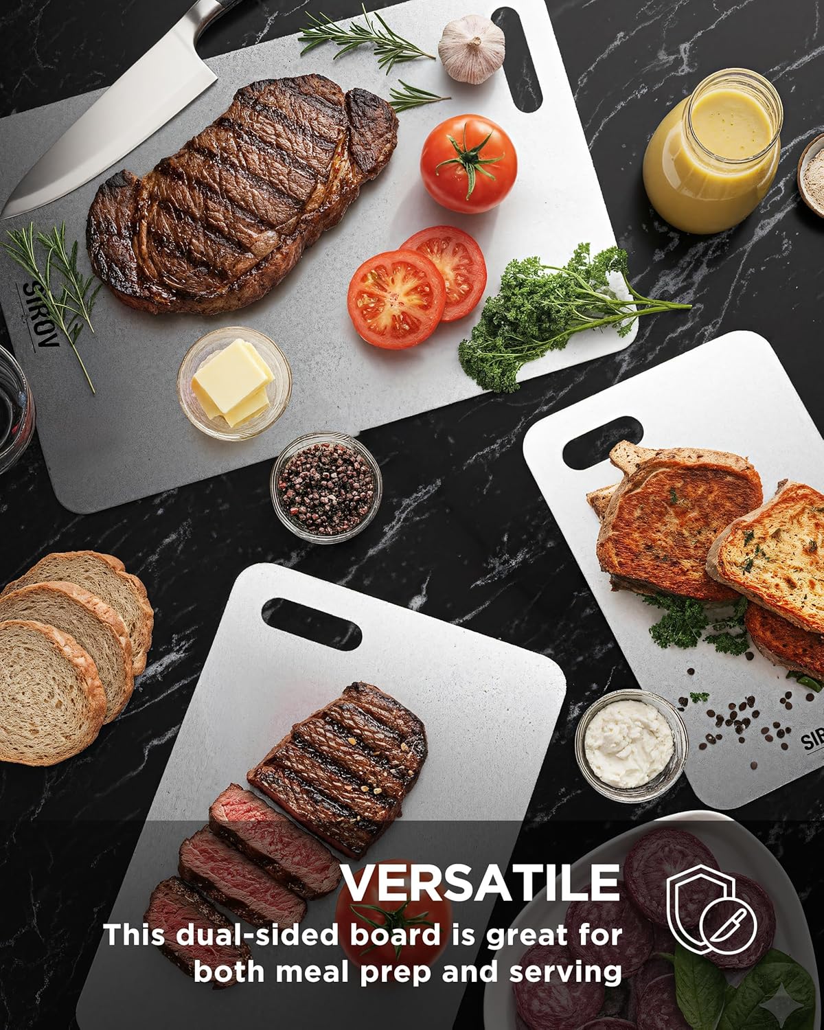 Katuchef Titanium Cutting Board for Kitchen, 100% Pure Titanium Cutting Board Food Grade,Non Toxic chopping board, Dishwasher safe, Easy to Clean(Set of 3)