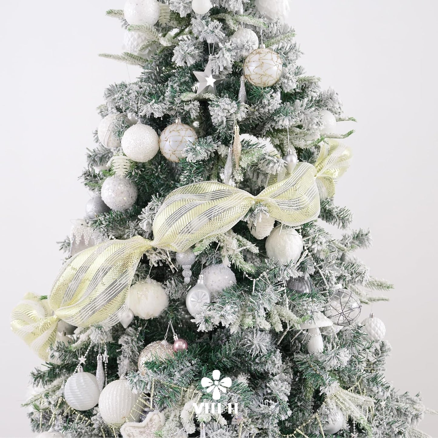 MEEDEE Cream Cotton & Deluxe Metallic Champagne Striped Deco Mesh - 30 Feet for Christmas Tree, Wreaths, Garland, Gift Wrapping, Bows Making