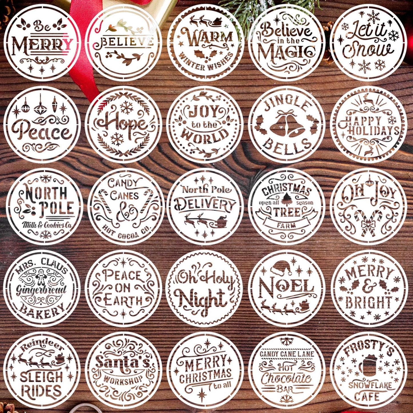 Small Christmas Stencils for Painting on Wood 4inch,Christmas Stencil Xmas Holiday Stencils for Crafts Decor