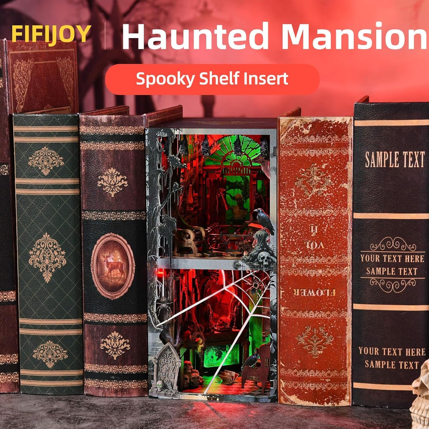 Haunted House Halloween Book Nook Kit, Spooky Shelf Insert Bookshelf Diorama Horror Art Miniature Decor, Creepy Scary Wooden Puzzle Booknook (Haunted Mansion)