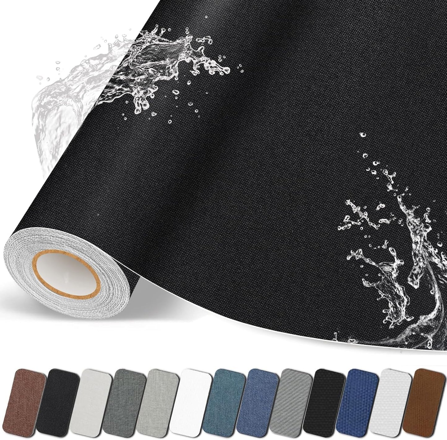 Fabric Repair Patches, Linen Self-Adhesive Fabric Repair Tape, Strong Sticky Linen Patch for Sofas, Tote Bags, Clothing, Car Seats, Furniture（Black, 3.5X79 inch）