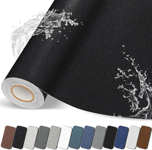 Fabric Repair Patches, Linen Self-Adhesive Fabric Repair Tape, Strong Sticky Linen Patch for Sofas, Tote Bags, Clothing, Car Seats, Furniture（Black, 3.5X79 inch）