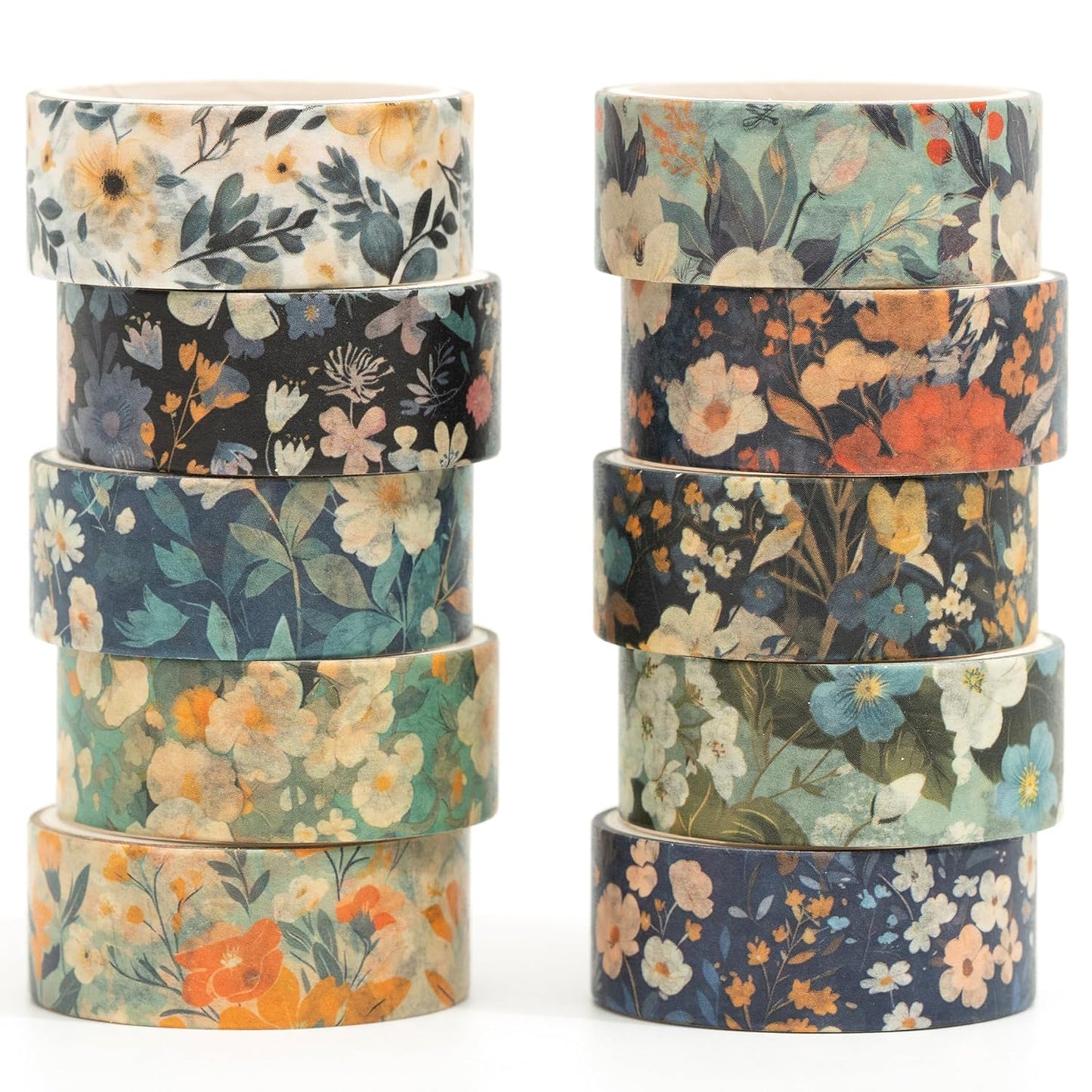 10 Rolls Blooming Flowers Washi Tape Set Floral Arts Adhesive Tapes Colorful Garden Decorative Masking Tape Sets for Craft, Kids, Scrapbook, DIY, Gift Wrapping (6-Silence)