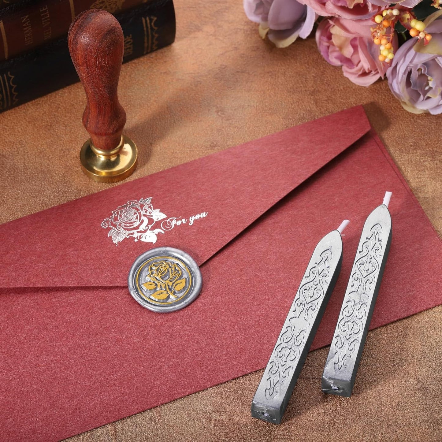 Yoption 12Pcs Sealing Wax Sticks with Wicks, Silver Totem Fire Manuscript Seal Wax Sticks for Wax Seal Stamp (Silver)
