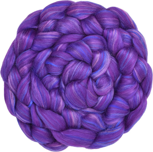 Merino Silk Luxe Tonal Designer Blend. Superfine Merino, Mulberry Silk, Tussah Silk. Top Roving for Spinning or Felting. Violet Volcano 1oz
