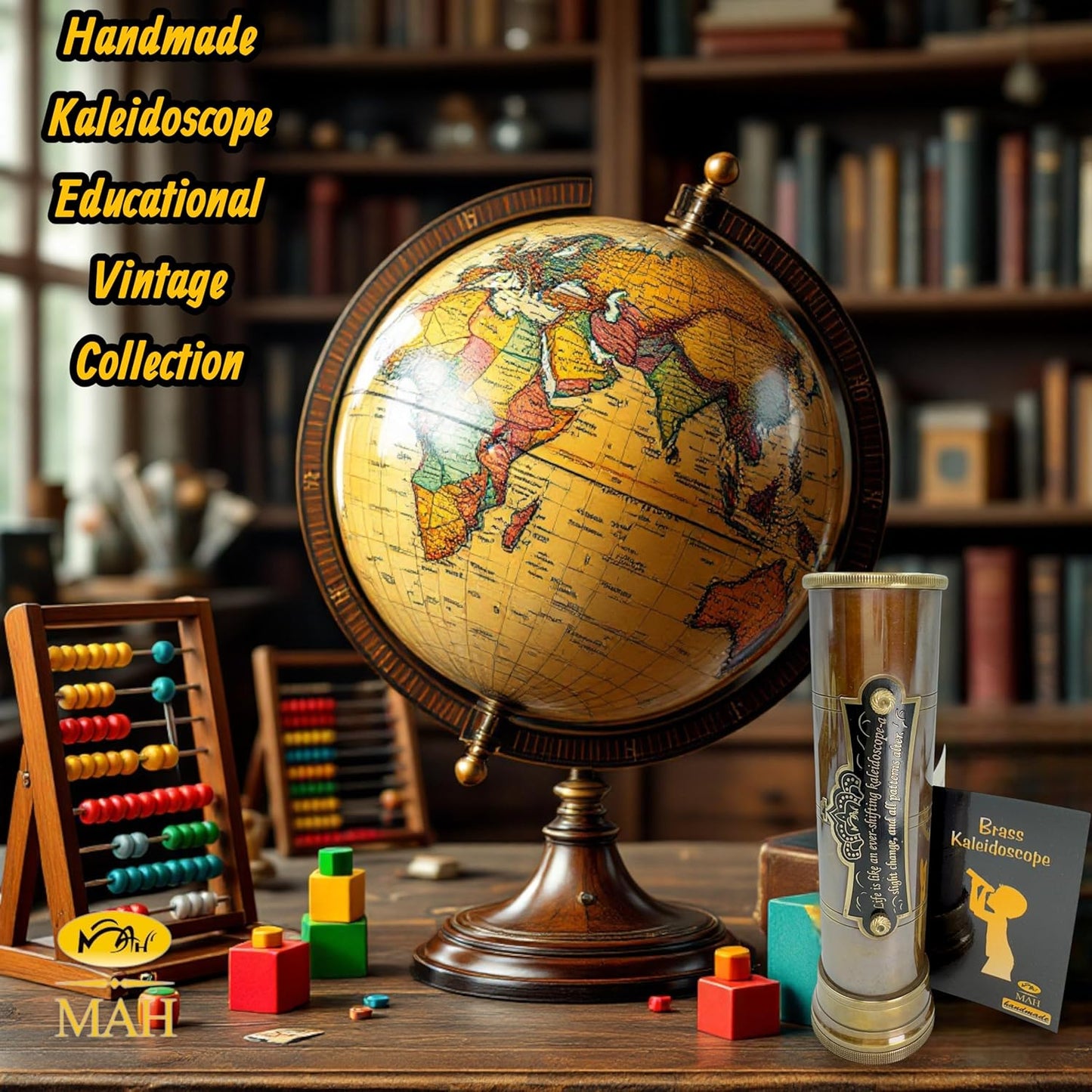 Handcrafted Brass Kaleidoscope – Vintage Nautical Collectible Gift for Kids, Teens & Adults – Sentimental Keepsake with Greeting Card – Educational Toy & Home Décor Accent – Timeless Pattern Design