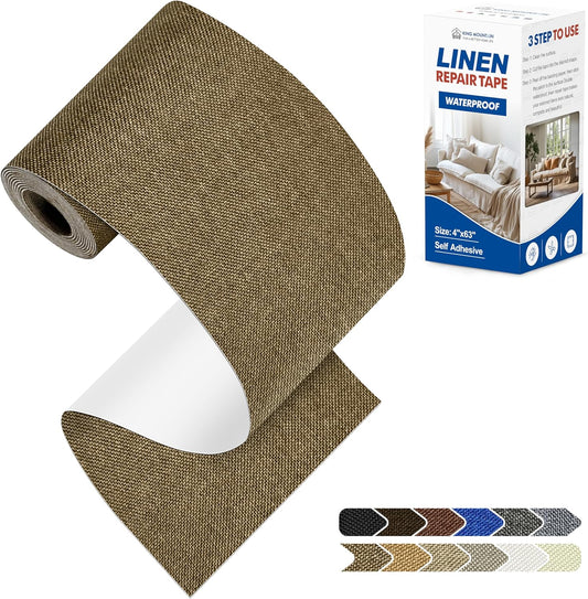 KING MOUNTAIN Linen Repair Patches, Self-Adhesive Linen Fabric Patches, 4 X 63 inch Extra Size, Multi Color, Can be Used for Linen Sofa Repair and Linen Clothes Repair (Brown)