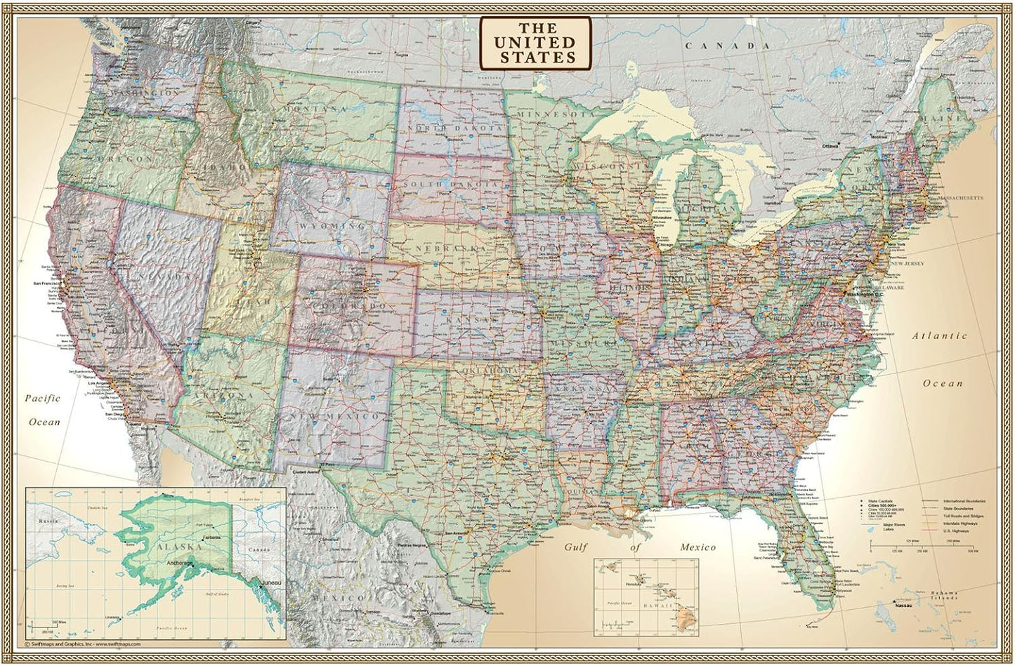 24x36 United States, USA US Executive Wall Map Poster Mural (24x36 PAPER)