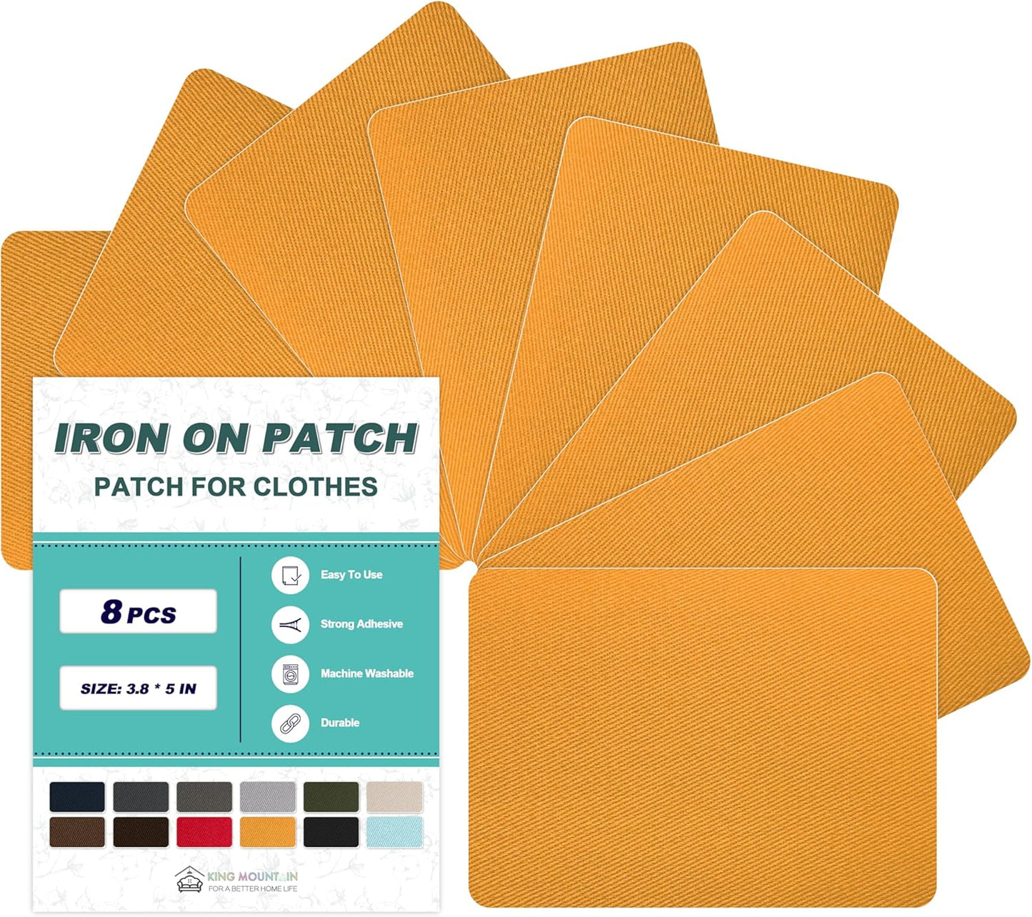 Iron on Patches for Clothes, 8 Pieces Patches for Cloth, 100% Cotton Fabric Patches for Clothing, Bag, Hat Repair, Clothing Repair Decorating Kit 3.7" by 4.9" (9.5 cm x 12.5 cm, Yellow)