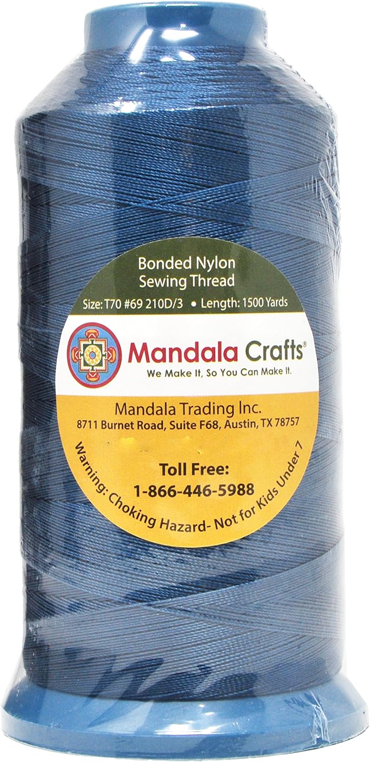Mandala Crafts Bonded Nylon Thread Airforce Blue Heavy Duty Sewing Threads - 1500 YDs Size 69 210D T70 Tex 70 Thread for Leather Jeans Weaving Outdoor Marine Upholstery Threads