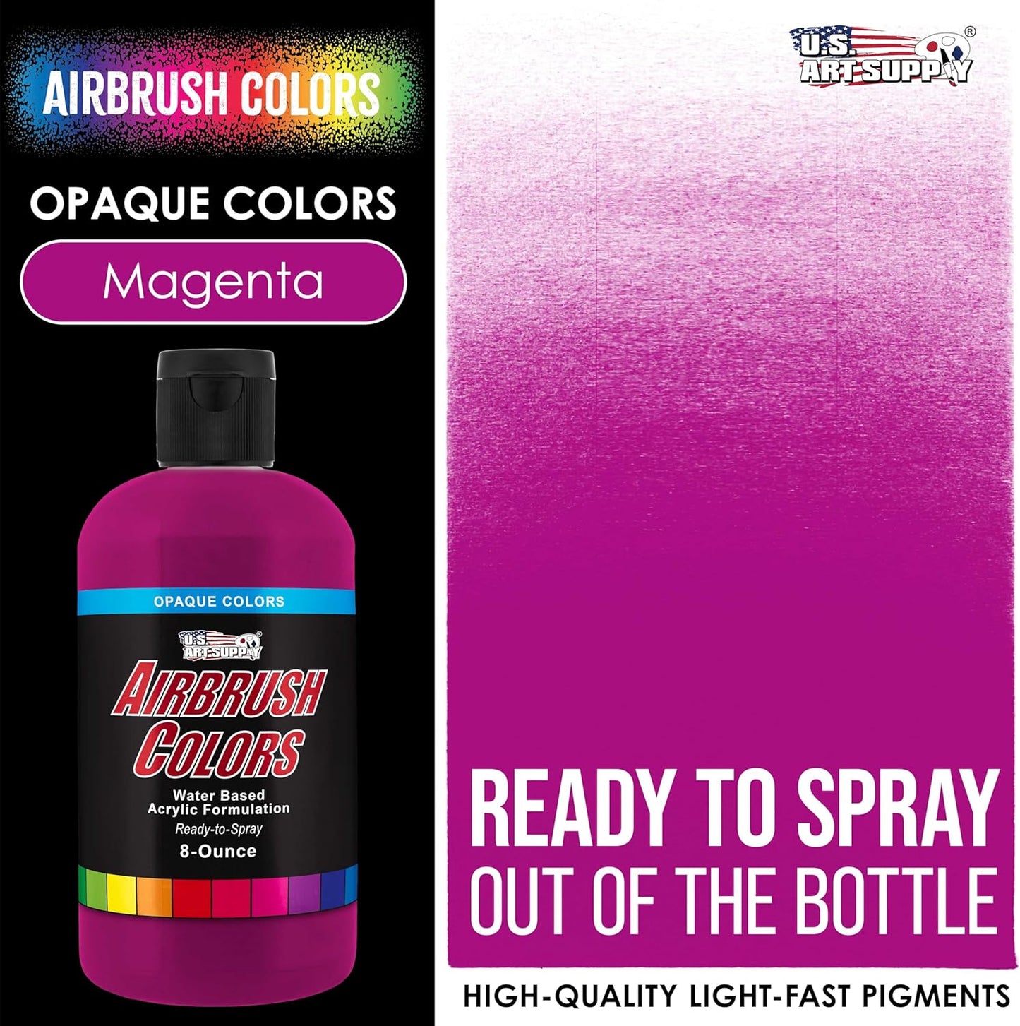 U.S. Art Supply Opaque Magenta Acrylic Special Effects Airbrush Paint - 8oz Ready to Spray Air Brush Paint for Nails, Models, Fabric - Water-Based Air Brush Painting