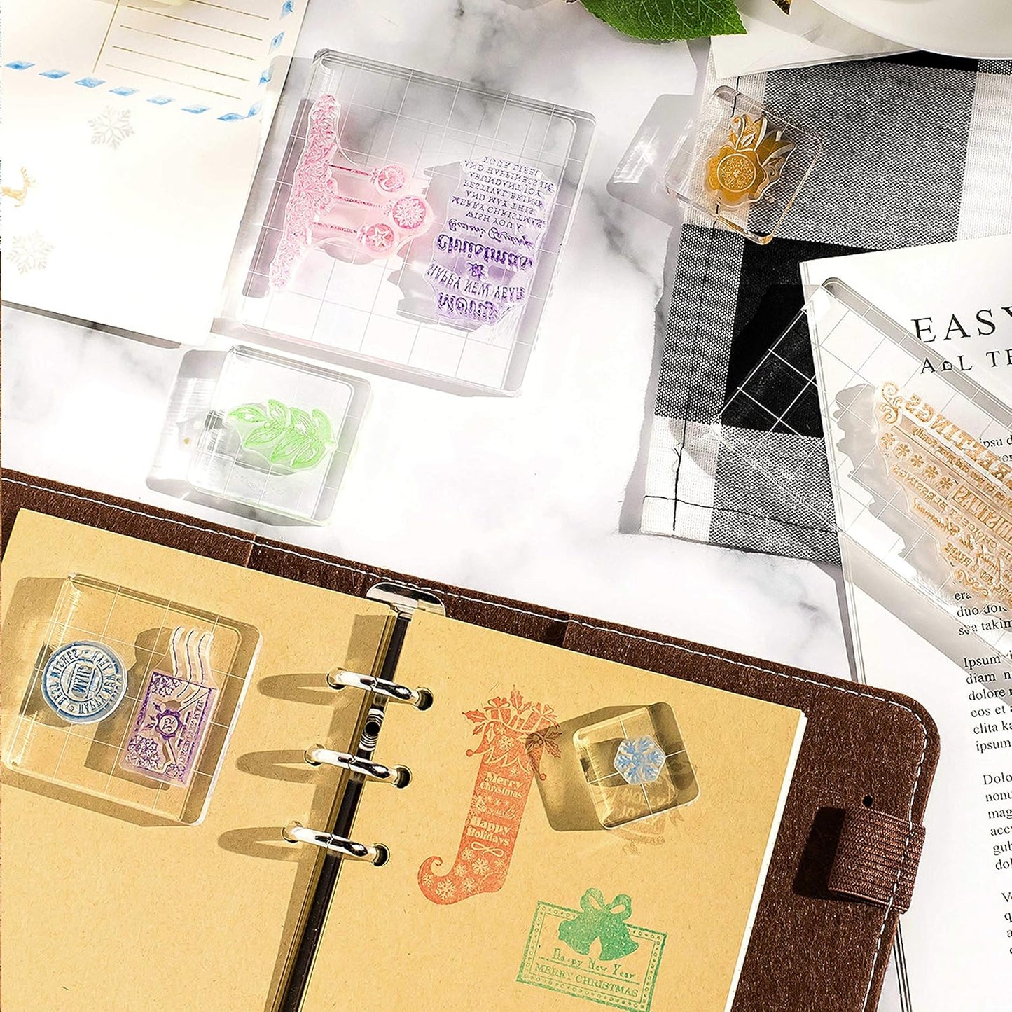 Whaline 6 Pieces Acrylic Stamp Block Clear Stamping Tools Set with Grid Lines for Scrapbooking Crafts Card Making, Assorted Sizes