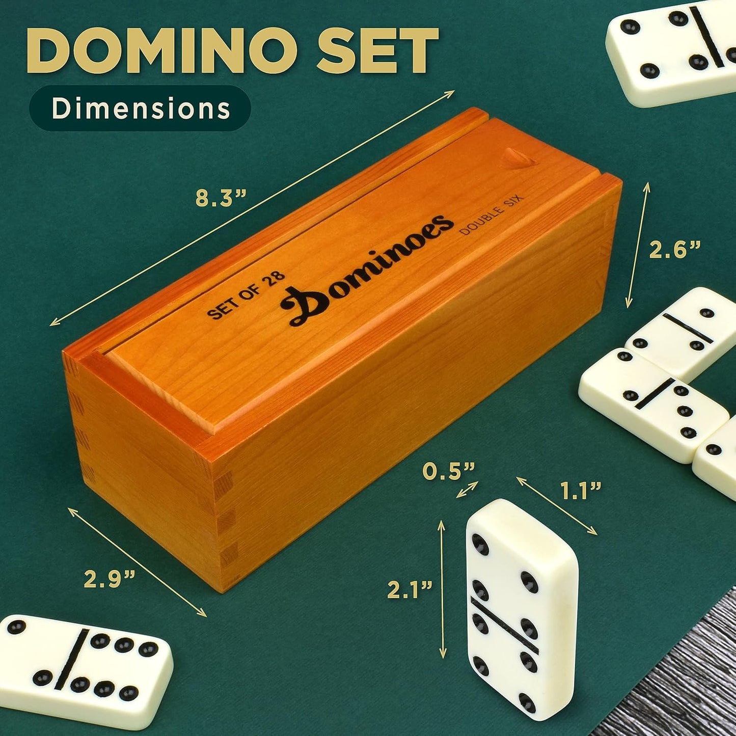 Queensell Jumbo Dominoes Set for Adults and Kids – Domino Set for Classic Board Games – Jumbo Dominoes Double 6 for Travel Games – Dominos Set for Adults 28 Tiles