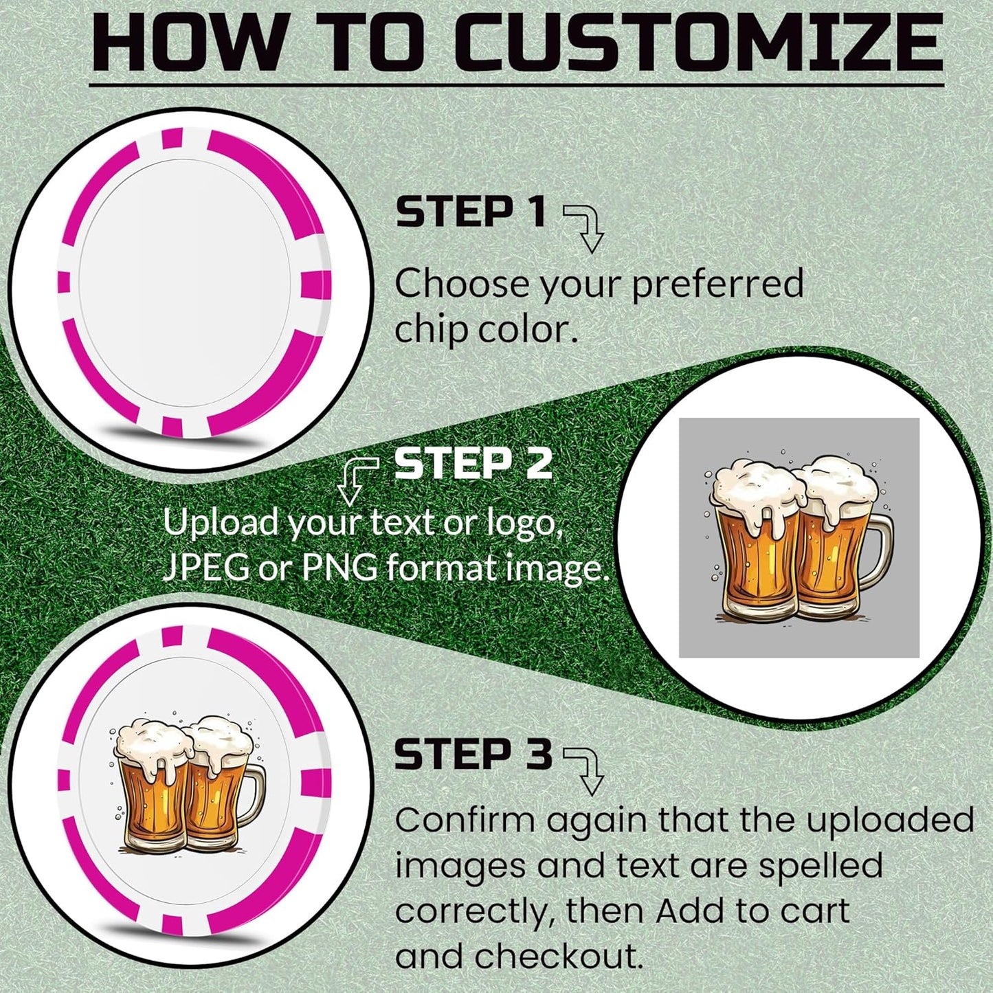 50 Custom Poker Chips, Personalized with Your own Logo, Photo or Text - 11.5g Casino Chips for Poker Gram, Tournaments, Business Card, Token