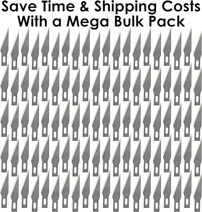 Premium USA-Made Steel Hobby Knife Blades Mega Bulk 100 Pack. Save Time and Shipping Costs! The Fine Point #11 Size Blade Universally Fits #1 Craft Knife Handles for Modeling and Papercraft Projects