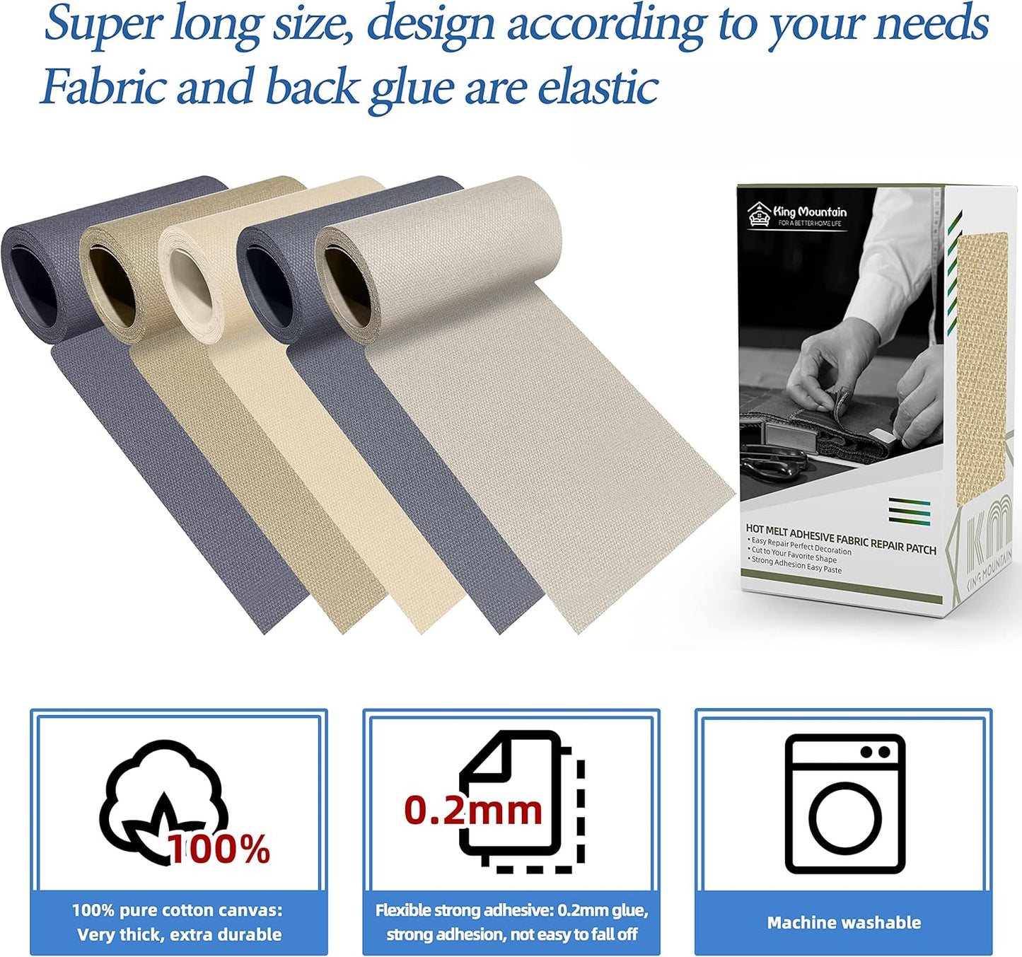 KING MOUNTAIN Canvas Iron on Patch,3"×60",Waterproof 100% Cotton Fabric Repair Patch,Used for Various Sofa,Tent,Clothes,Seats,Suitcases (Khaki 1.0)