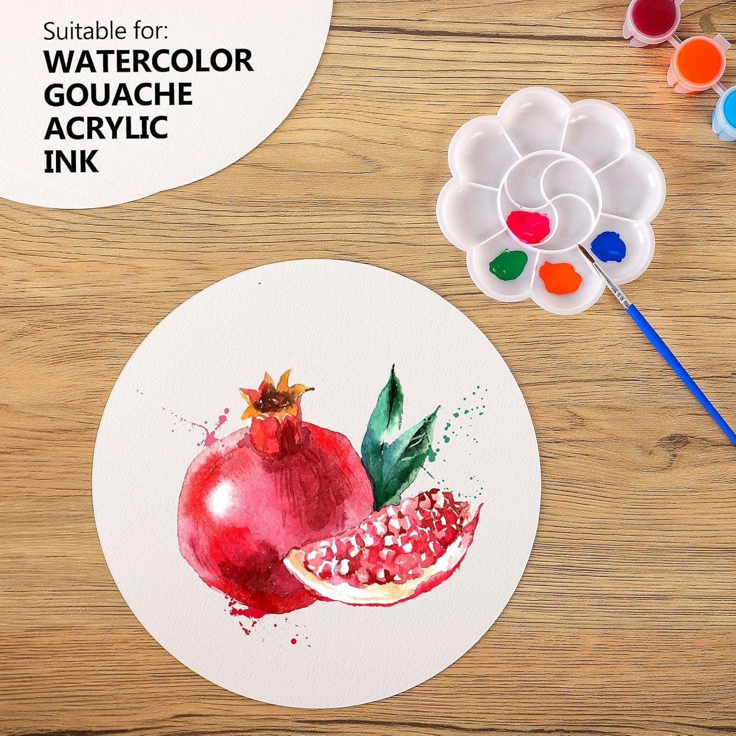 FEITAKE Round Watercolor Paper 100% Cotton/Cold Pressed / 140lb (300gsm) 8" Diameter 30 Sheets Pack Art Paper for Watercolor Gouache Ink Acrylic & Crafting