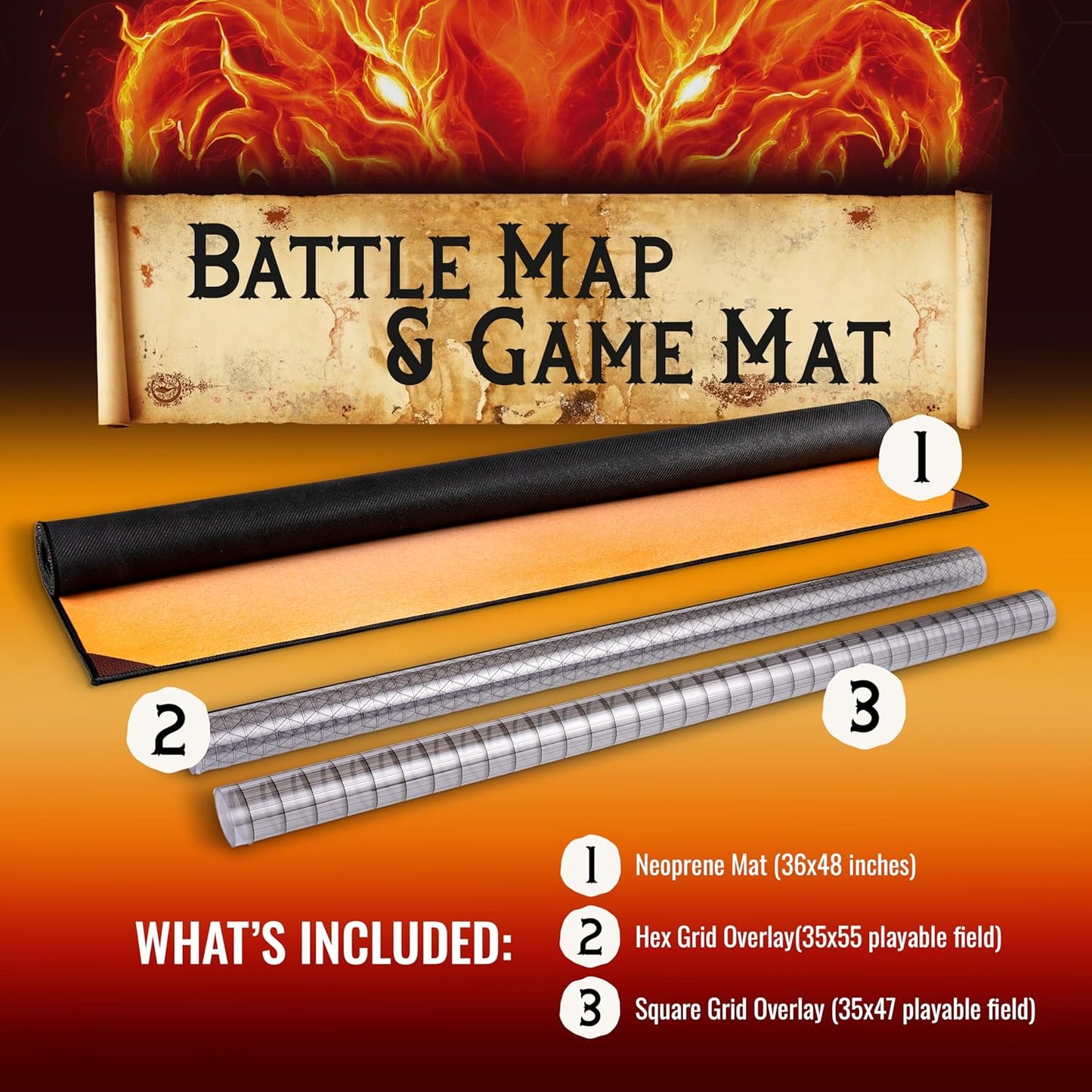 da Vinci's Room 2-in-1 DND Battle Map and 4 Foot Rubber Game Mat 48x36 inches with Dry Erase Square or Hex Grid - DND Battle Mat, D&D Map for D&D, Board Games, TTRPGs and Other Tabletop Games