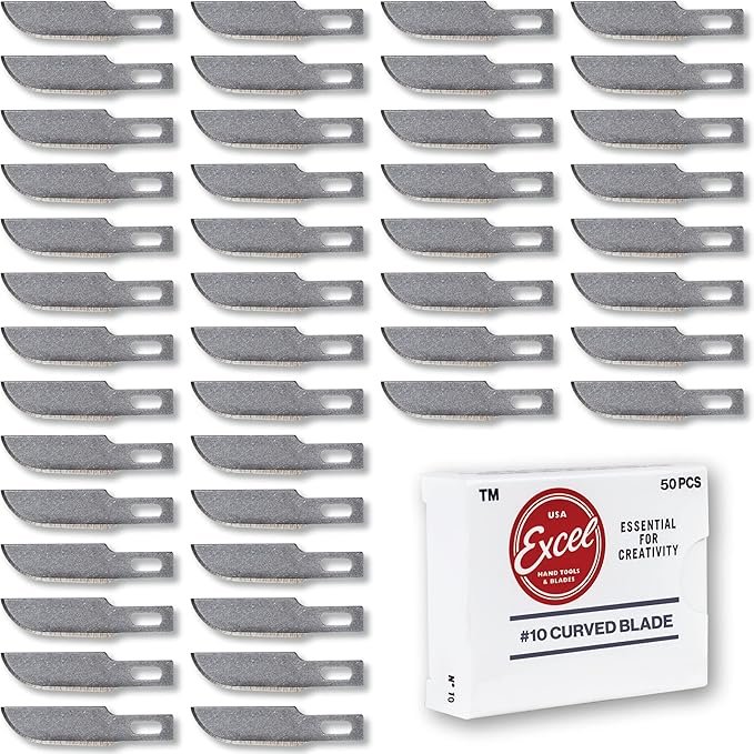 Excel Blades 50 PCS Hobby Blade Refill, #10 High Carbon Steel Curved Hobby Knife Blades Replacement, For Precision Cutting, Multi-Purpose Professional, Hobby, and Crafting