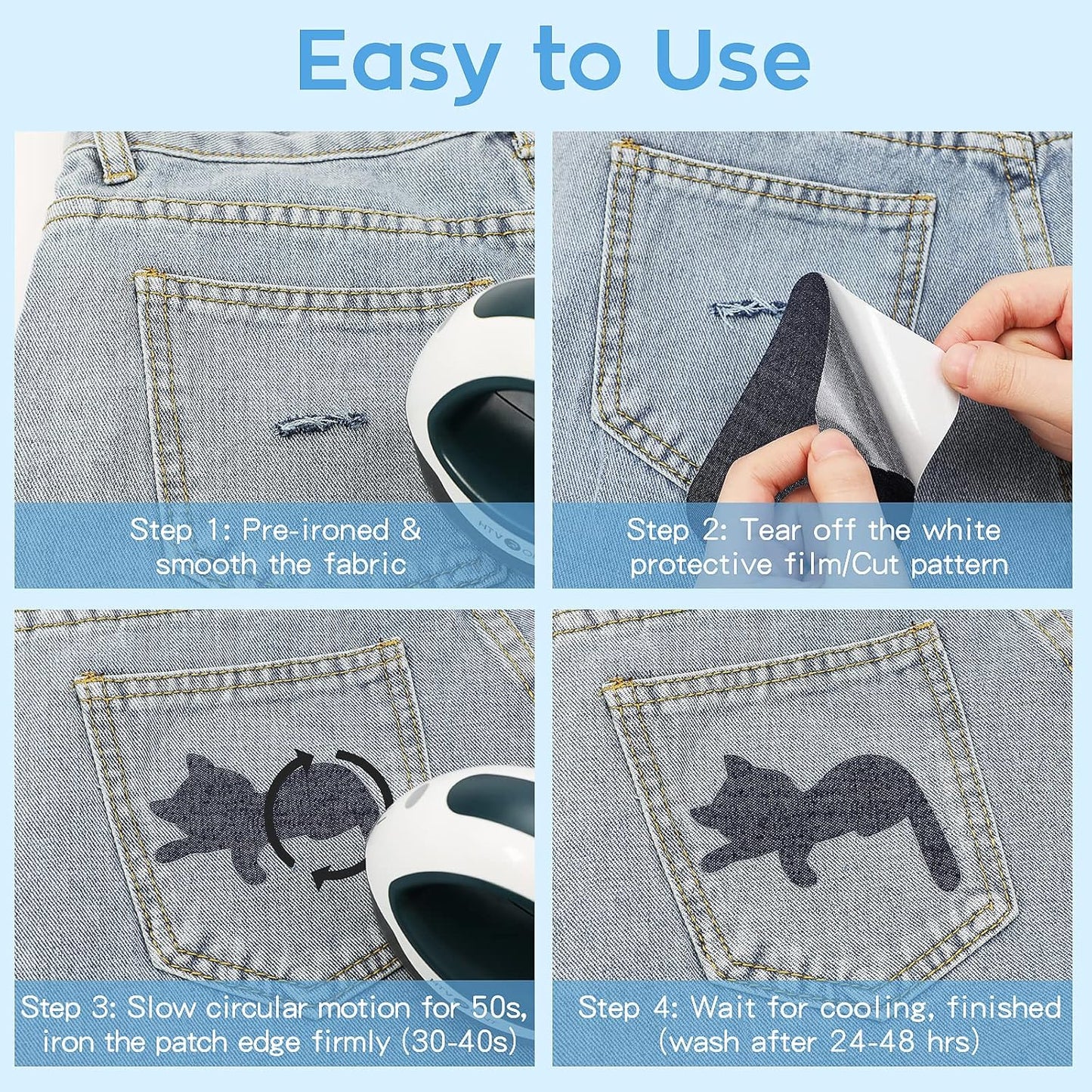 HTVRONT Iron on Patches for Clothing Repair, Cotton Patches Iron on, Dark Blue Repair Decorating Kit 20 Pieces Iron on Patch Size 3" by 4-1/4" (7.5 cm x 11 cm)