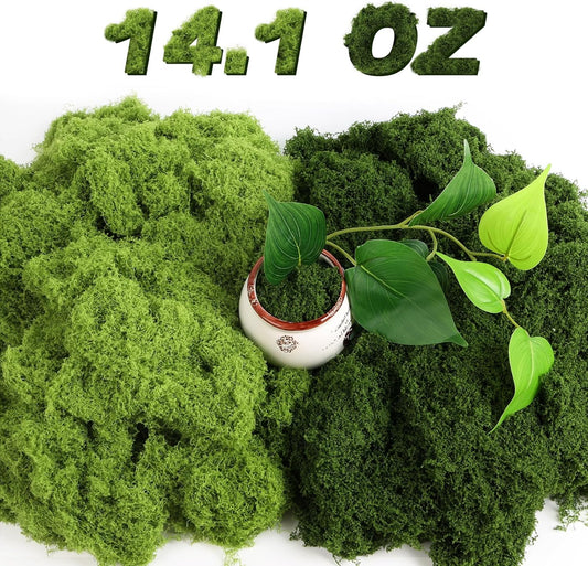 Jollidecor Fake Moss for Crafts, 14.1 OZ Artificial Moss for Plants Indoor Decorative Light Green and Dark Green Faux Moss DIY Fairy Garden Decor for Potted Plant