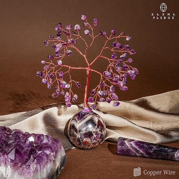 Amethyst Crystal Tree of Life Office Desk Decor, 7 Chakra Reiki Healing, Feng Shui Bonsai Home Decoration Tree for Positive Energy, Money, Good Luck, Yoga, Meditation, Spiritual Gifts for Women