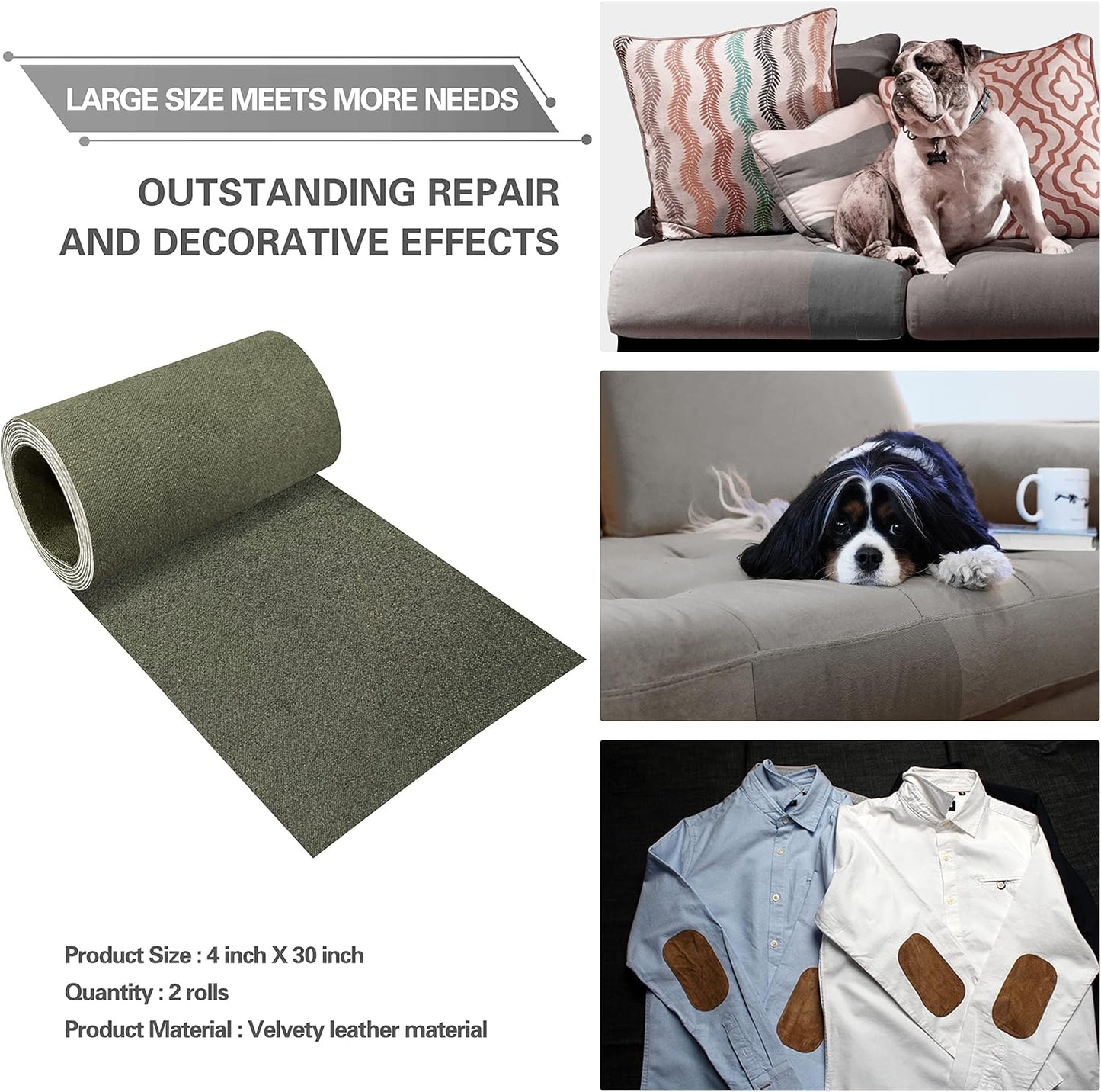 Azobur Sofa Fabric Repair Patch, Oversized Microfiber Patch, Self-Adhesive Repair Fabric, Super Cost-Effective (Olive Green)