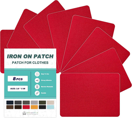 Iron on Patches for Clothes, 8 Pieces Patches for Cloth, 100% Cotton Fabric Patches for Clothing, Bag, Hat Repair, Clothing Repair Decorating Kit 3.7" by 4.9" (9.5 cm x 12.5 cm, Red)