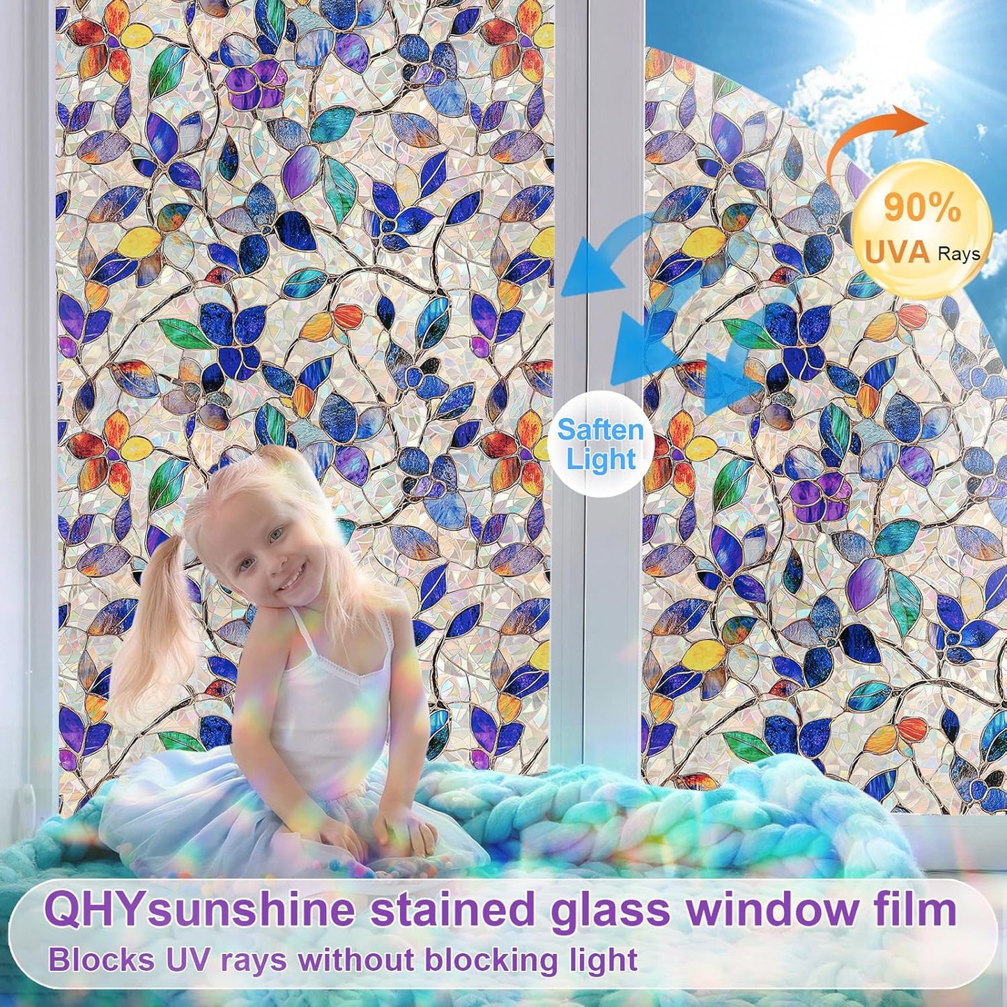 Window Privacy Film Stain Glass Window Film Rainbow Window Film Window clings Non-Adhesive Reusable Decorative for Room (Purple Rainbow, 45.2 X 78.7 in)