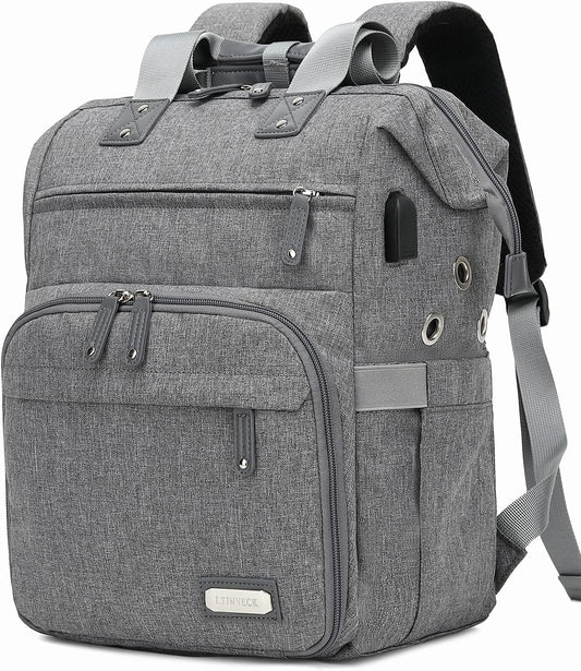 Knitting Bag Backpack Yarn Storage Organizer Travel Bag with USB Charging Port, Large Tote Bag Holder Case for Knitting Needles, Crochet Hooks, Accessories, Grey