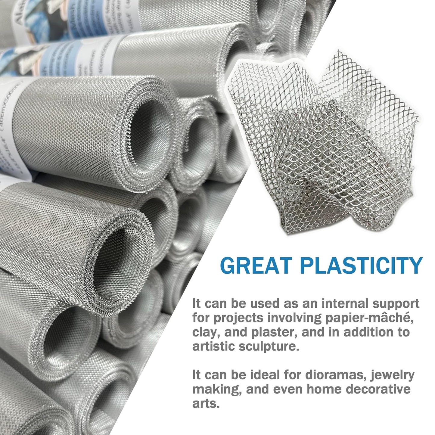 Sculpting Wire Mesh 15.7 Inch by 16.4 Foot Roll，Aluminum Wire Mesh for Arts and Craft for Sculpting Clay, DIY Projects, Model Train Scenery, Dioramas, Jewelry, Masks, Home Decor Art