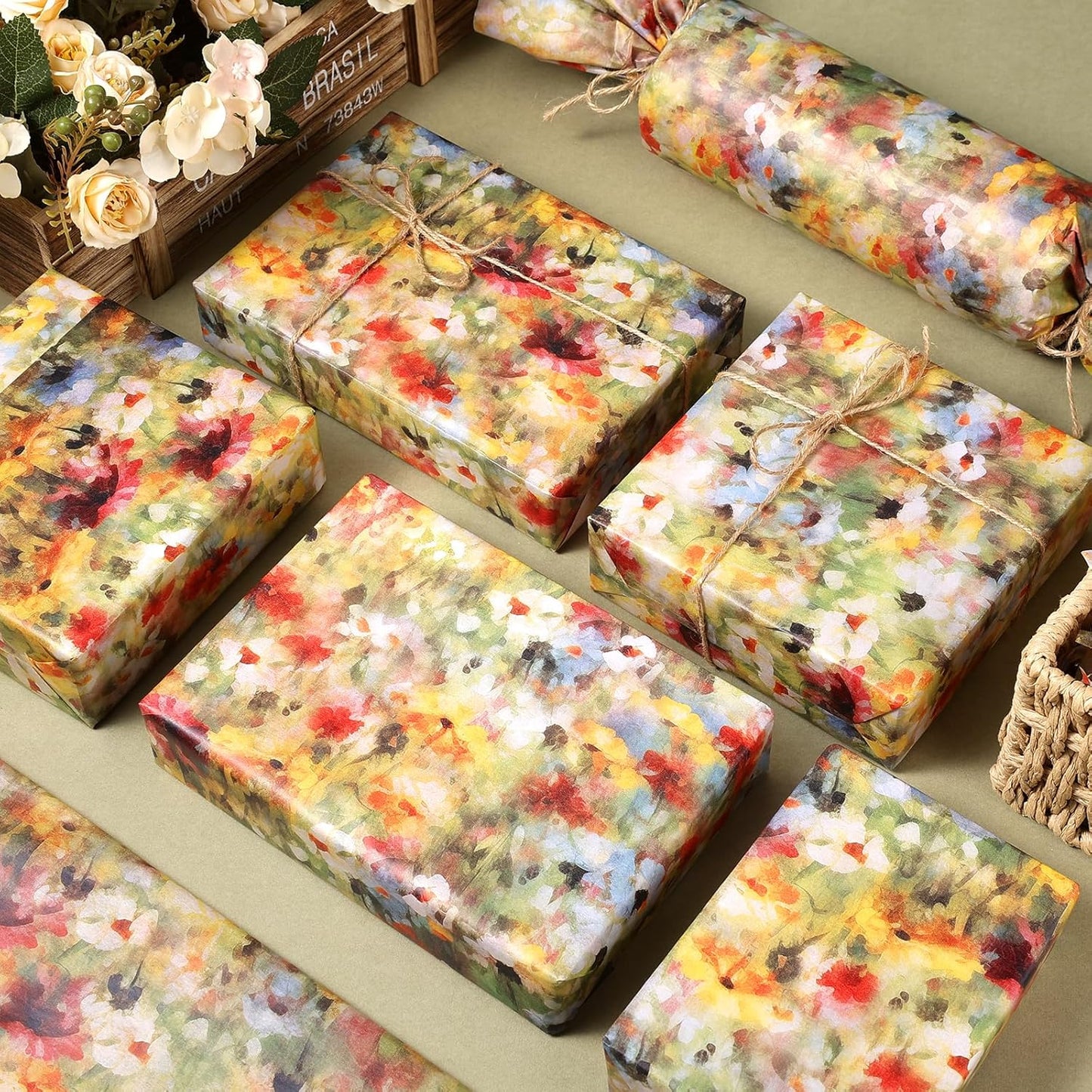 60 Sheets Monet Floral Garden Tissue Paper, 20 x 14 Inch Wildflower Monet Garden Patterns Art Wrapping Paper for Spring Birthday Wedding Spring Party Baby Shower Party Supplies